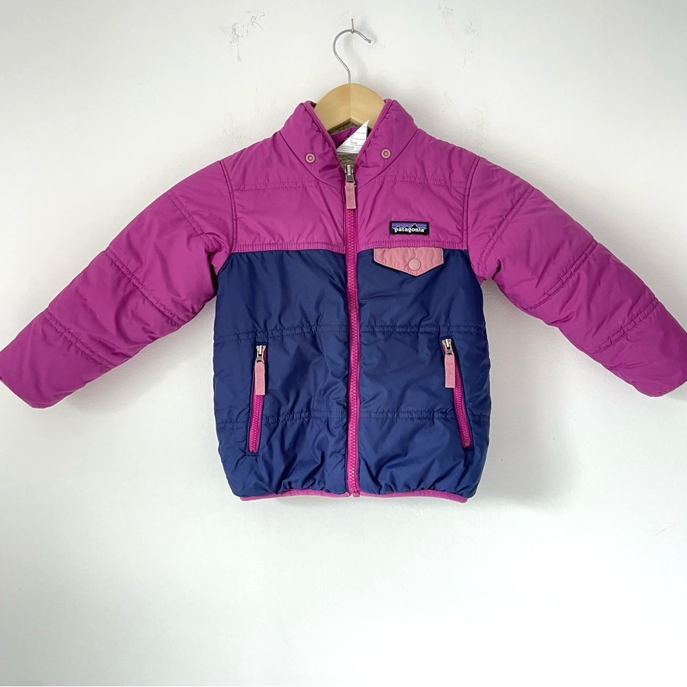 Patagonia 2023 Reversible Tribbles Hoody Sound Blue Pink Reversible Girl’s 4T